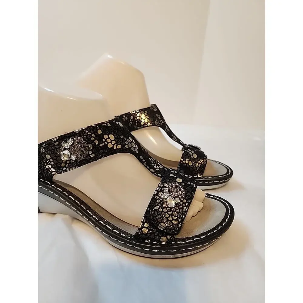 Alegria Women's Slip On Wedge Sandals Black EUR 39 Us 8.5 Lad-780